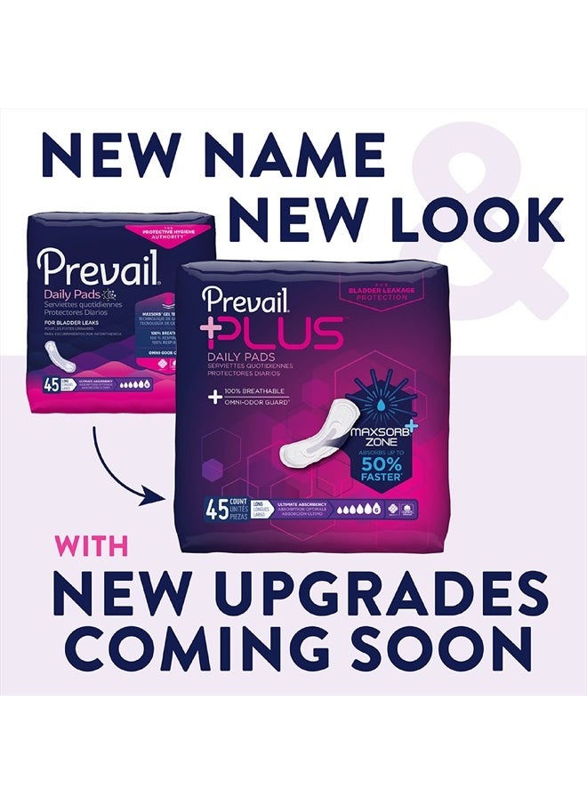 Plus | Long Length Incontinence Bladder Control Pads | Ultimate Absorbency | 90 Count (2 packs or 45)
