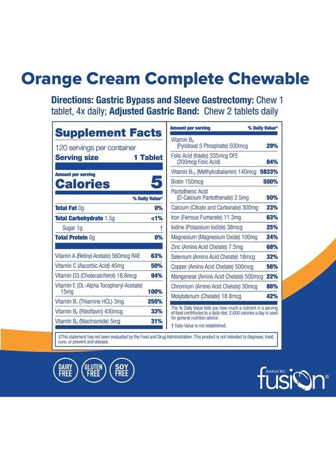 Bariatric Fusion فيتامينات متعددة قابلة للمضغ بنكهة كريم البرتقال لعلاج السمنة مع الحديد لمرضى جراحة السمنة بما في ذلك تحويلة المعدة وتكميم المعدة - 120 قرصًا - Image 2