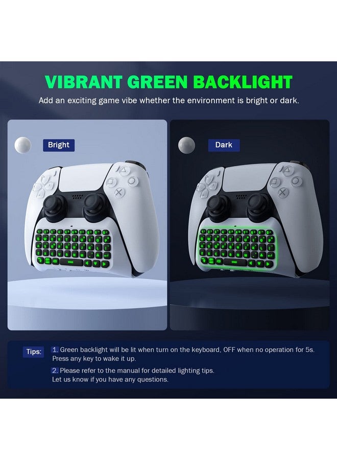MoKo Keyboard For Ps5 Controller With Green Backlight, Bluetooth Wireless Mini Keypad Chatpad For Playstation 5, Built In Speaker & 3.5Mm Audio Jack For Ps5 Controller Accessories - Image 3