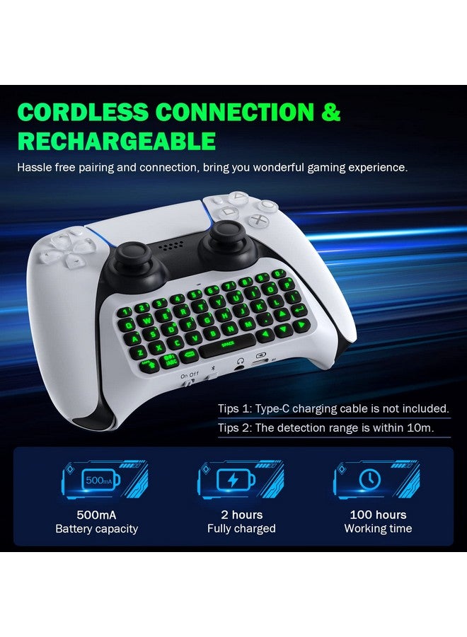MoKo Keyboard For Ps5 Controller With Green Backlight, Bluetooth Wireless Mini Keypad Chatpad For Playstation 5, Built In Speaker & 3.5Mm Audio Jack For Ps5 Controller Accessories - Image 4