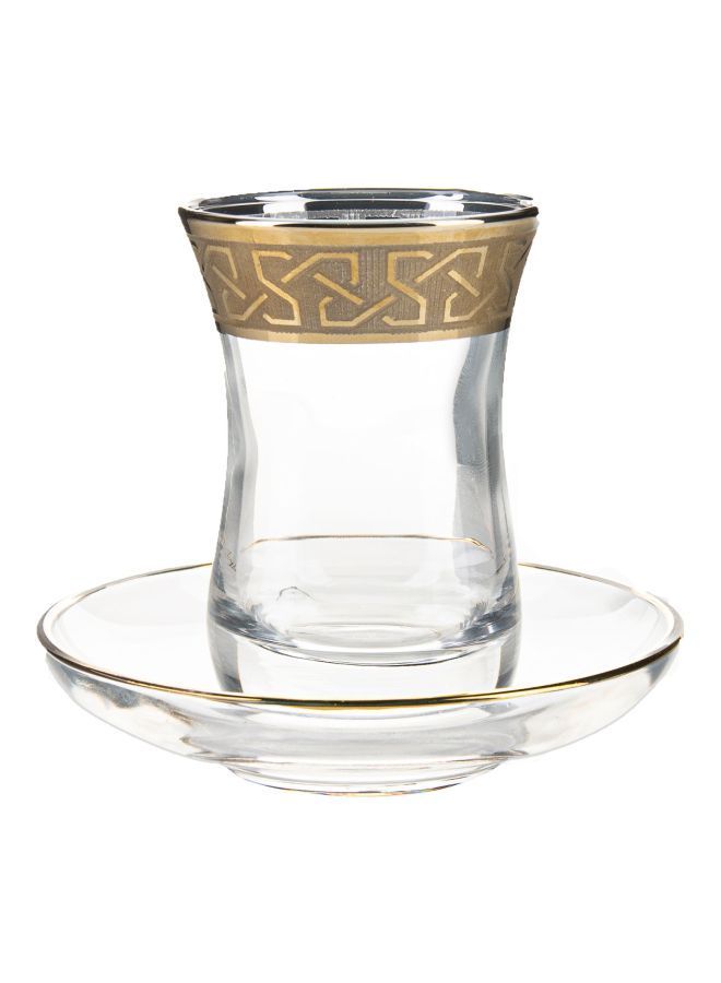 NIBEMINENT Engraved Cup And Saucer Set Clear/Gold 8x5.5centimeter - Image 1
