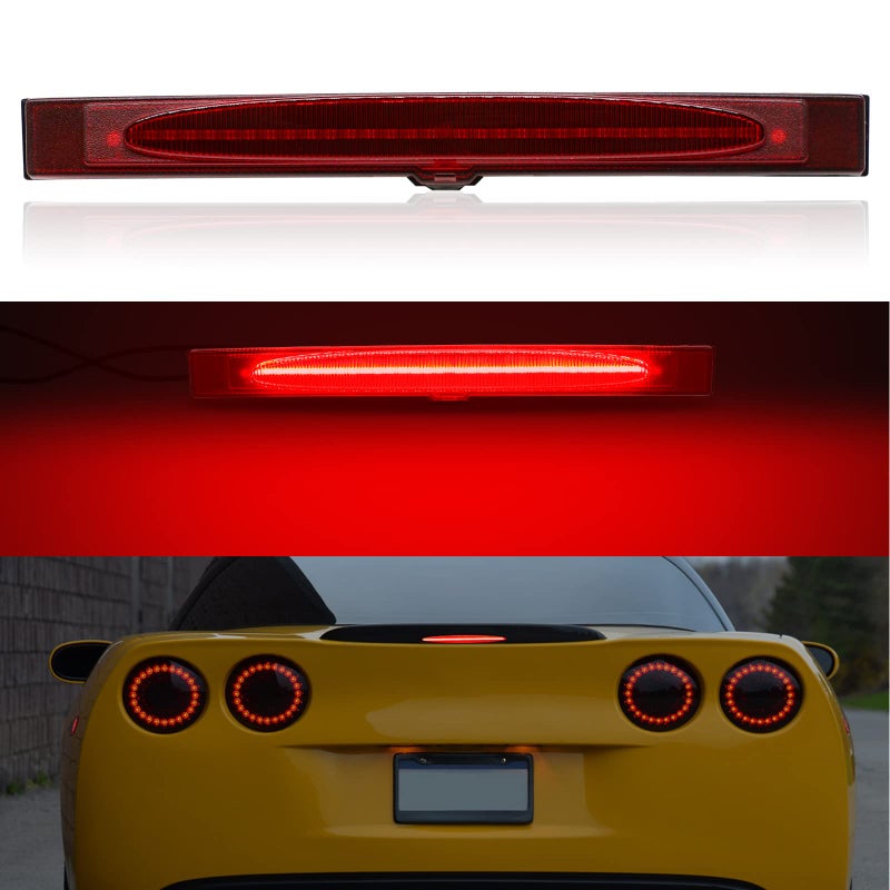 Aexploer LED Third 3rd Brake Lights Compatible with Corvette C6 20052013F1 Style Strobe Rear Center Tail Light High Mount Brake Lamp Stop Light Assembly Red Len