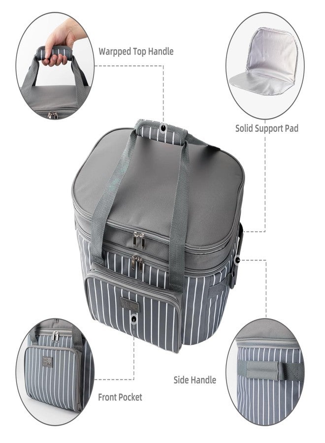 FE FUN ELEMENTS حقيبة حمل مزدوجة الطبقات من فن إيليمنتس لحمل أواني الطهي البطيء البيضاوية سعة 6-8 كوارت، حقيبة سفر معزولة لأواني الطهي البطيء مزودة بوسادة دعم وأحزمة قابلة للتعديل، وجيب علوي بسحاب وجيب أمامي للأدوات. - Image 3