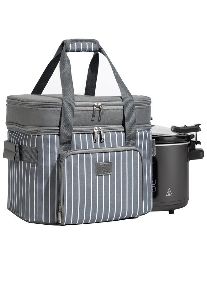 FE FUN ELEMENTS حقيبة حمل مزدوجة الطبقات من فن إيليمنتس لحمل أواني الطهي البطيء البيضاوية سعة 6-8 كوارت، حقيبة سفر معزولة لأواني الطهي البطيء مزودة بوسادة دعم وأحزمة قابلة للتعديل، وجيب علوي بسحاب وجيب أمامي للأدوات. - Image 1