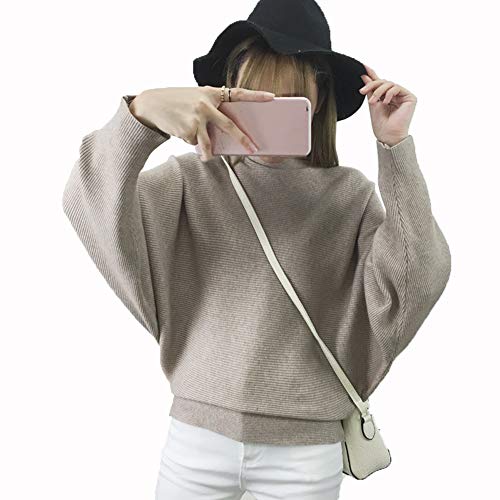 Ckikiou Womens Lightweight Oversized Boat Neck Sweaters Tops Dolman Batwing Sleeve Ribbed Knitted Pullovers Khaki - Image 3