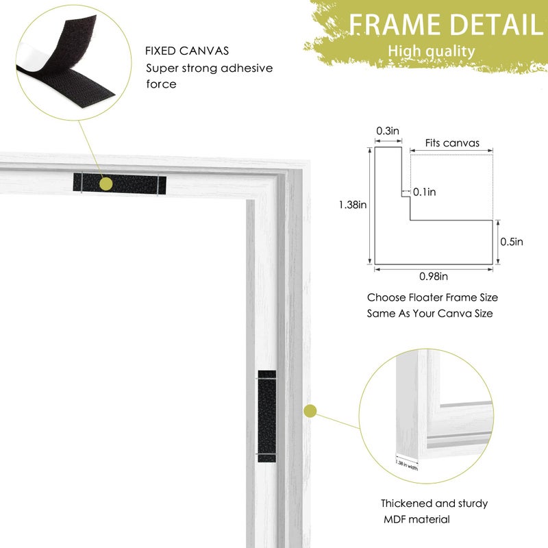 Abtgt 11x14 Canvas Floating Frame with 0.9" Deep, White Floater Frame for Canvas Paintings with Adhesive, Vertical or Horizontal Wall Art frame for Prints Oil Painting Diamond Decor, 1 Pack. - Image 4
