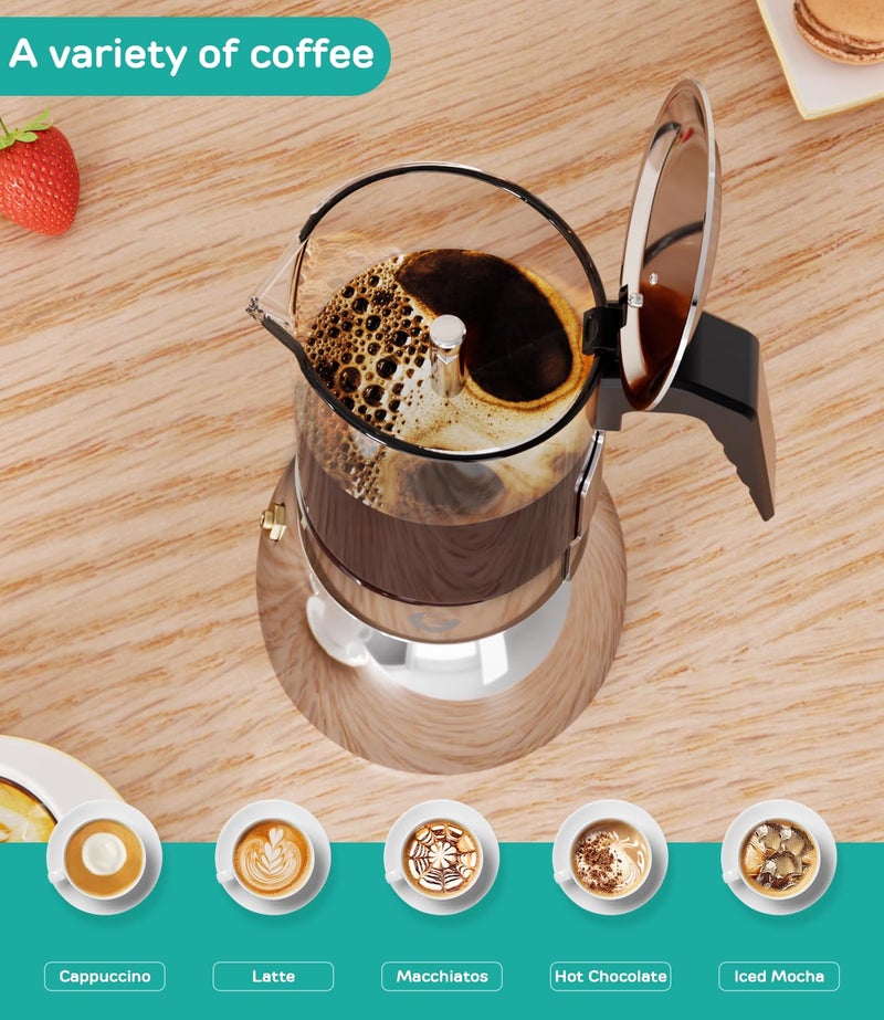 Coffee Gator 9 Cup Moka Pot, 15oz Stovetop Espresso Maker for Italian Coffee, Transparent Glass & Stainless Steel Design, Silver, 450ml - Image 5