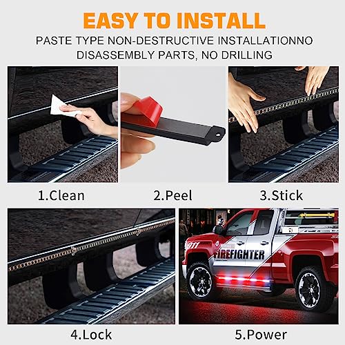 XRIDONSEN 2PCS 70 inch Truck Emergency Lights Strip 864 LED Running Board Strobe Lights Red White Firefighter Lights Flashing Warning Safety Waterproof Flexible for Vehicles POV Fire Trucks Pickup - Image 5
