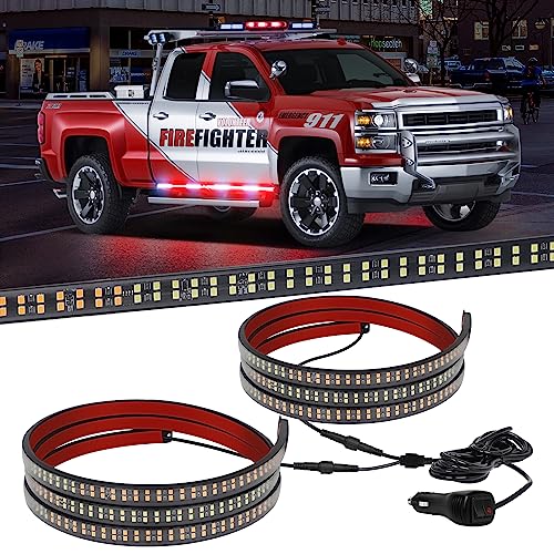 XRIDONSEN 2PCS 70 inch Truck Emergency Lights Strip 864 LED Running Board Strobe Lights Red White Firefighter Lights Flashing Warning Safety Waterproof Flexible for Vehicles POV Fire Trucks Pickup - Image 1