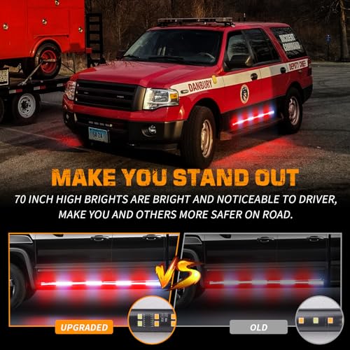 XRIDONSEN 2PCS 70 inch Truck Emergency Lights Strip 864 LED Running Board Strobe Lights Red White Firefighter Lights Flashing Warning Safety Waterproof Flexible for Vehicles POV Fire Trucks Pickup - Image 2