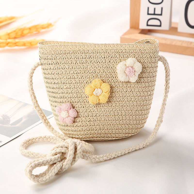 Girls Trendy Crossbody Mini PurseWool Flower Bag Beige Wool Flower Bag Beige