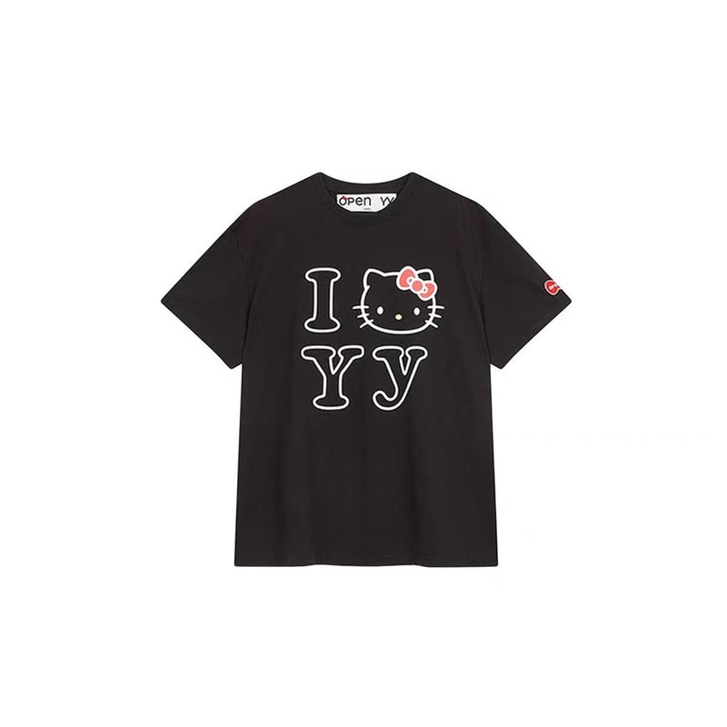 Trendy Brand Openyy Cute Kitty Cat Printed Loose Short-Sleeved T-Shirt Korean Casual Letter Printed Short-Sleeved Top - Image 1