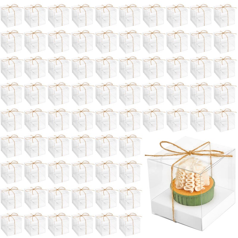 96 Pieces Individual Cupcake Boxes Single Cupcake Container Clear Cupcake Carrier Plastic Cupcake Storage Cupcake Holder with Ribbon and Insert for Wedding Birthday Party Favor 35 x 35 x 35Gold