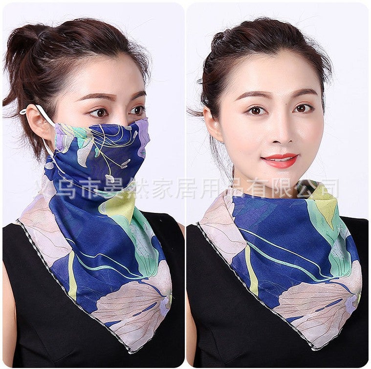 New Womens Neck Protector Ventilation Mask UV-resistant Chiffon Thin Veil Sunscreen Scarf Scarf Multi-functional Large Mask Sapphire Blue-Lotus 