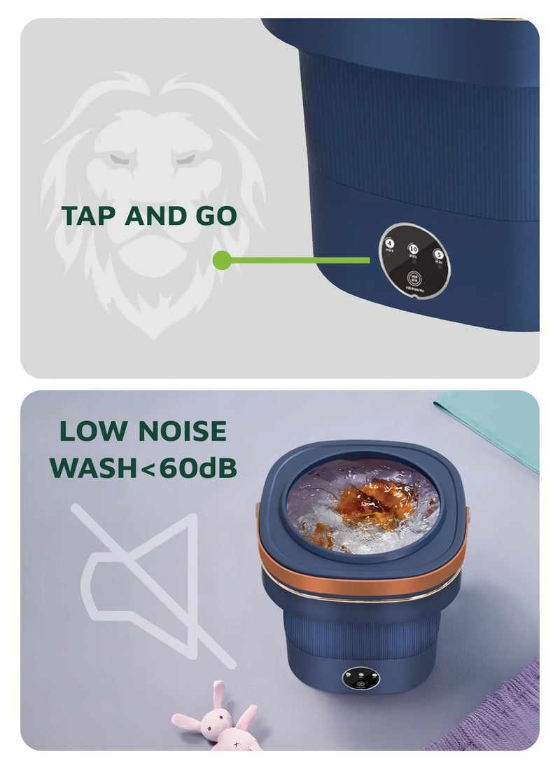 Foldable Mini Washing Machine 9L 60W / Clothes Cleaner / Spin Dryer / Foldable Bucket Washer Compact Size / Drain Function / Folding & Portable / 3 Working Modes / Easy to Use - Blue