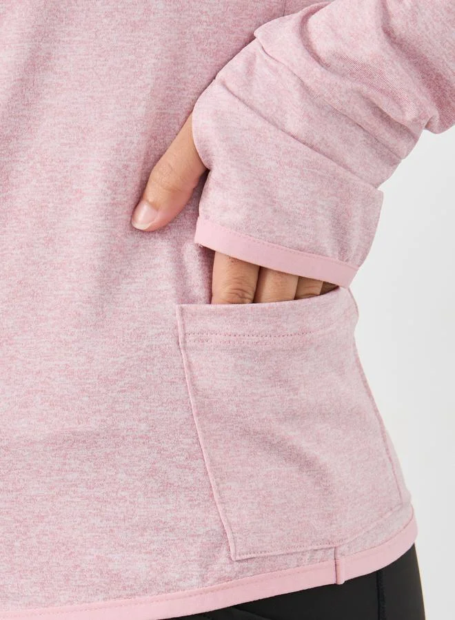 Styli Styli Melange Round Neck Top with Thumbhole Detail