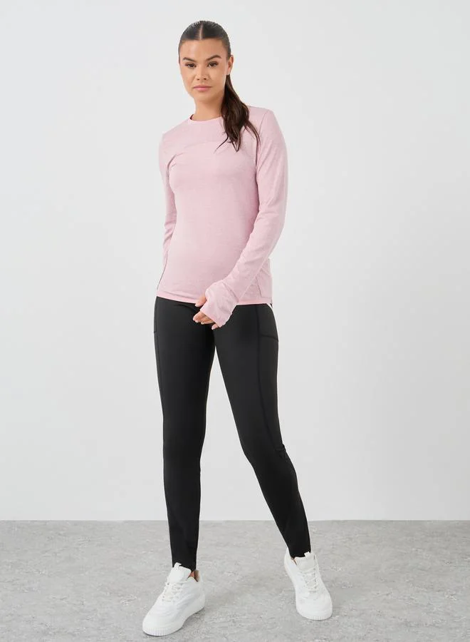 Styli Styli Melange Round Neck Top with Thumbhole Detail