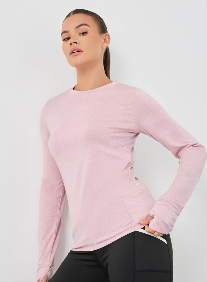 Styli Styli Melange Round Neck Top with Thumbhole Detail