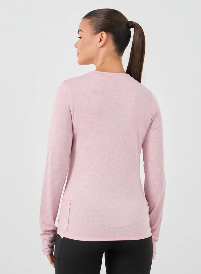 Styli Styli Melange Round Neck Top with Thumbhole Detail