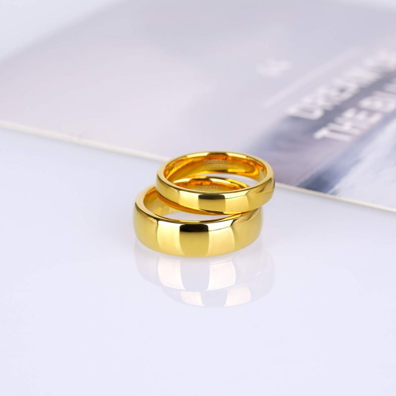 Greenpod 6mm 24K Gold Plated Tungsten Carbide Rings for Men Women Dome Polished Classic Wedding Band Comfort Fit Size 8 - Image 3