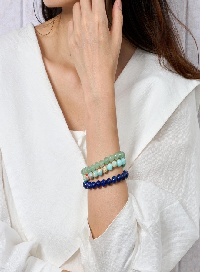 Bivei 3-Piece 6mm Beaded Bracelets for Women - Lizardite, Green Aventurine, Lapis Lazuli - Handmade Natural Crystal Stretch Elastic Jewelry for Meditation, Yoga, Protection Gifts - Image 2