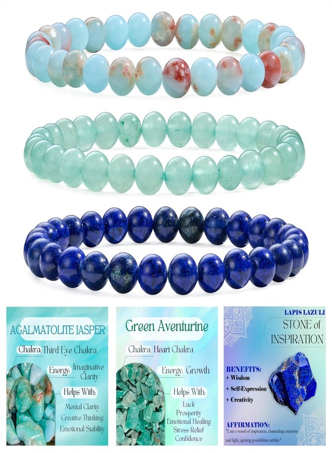 Bivei 3-Piece 6mm Beaded Bracelets for Women - Lizardite, Green Aventurine, Lapis Lazuli - Handmade Natural Crystal Stretch Elastic Jewelry for Meditation, Yoga, Protection Gifts - Image 1