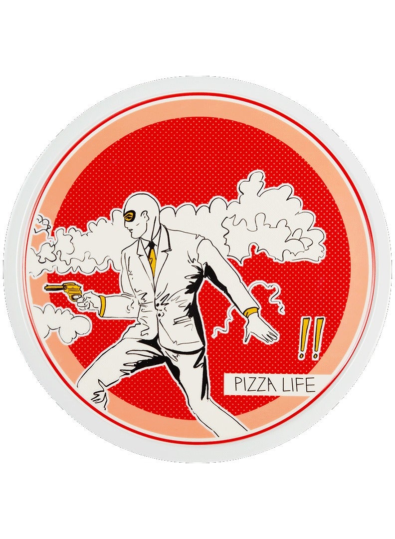 Baci milano Pizza Plate 33.5 cm – Porcelain – “Pizza Life” Red Pop Art Design – Unique Comic Dinner Plate for Kitchen or Gift  - Image 1