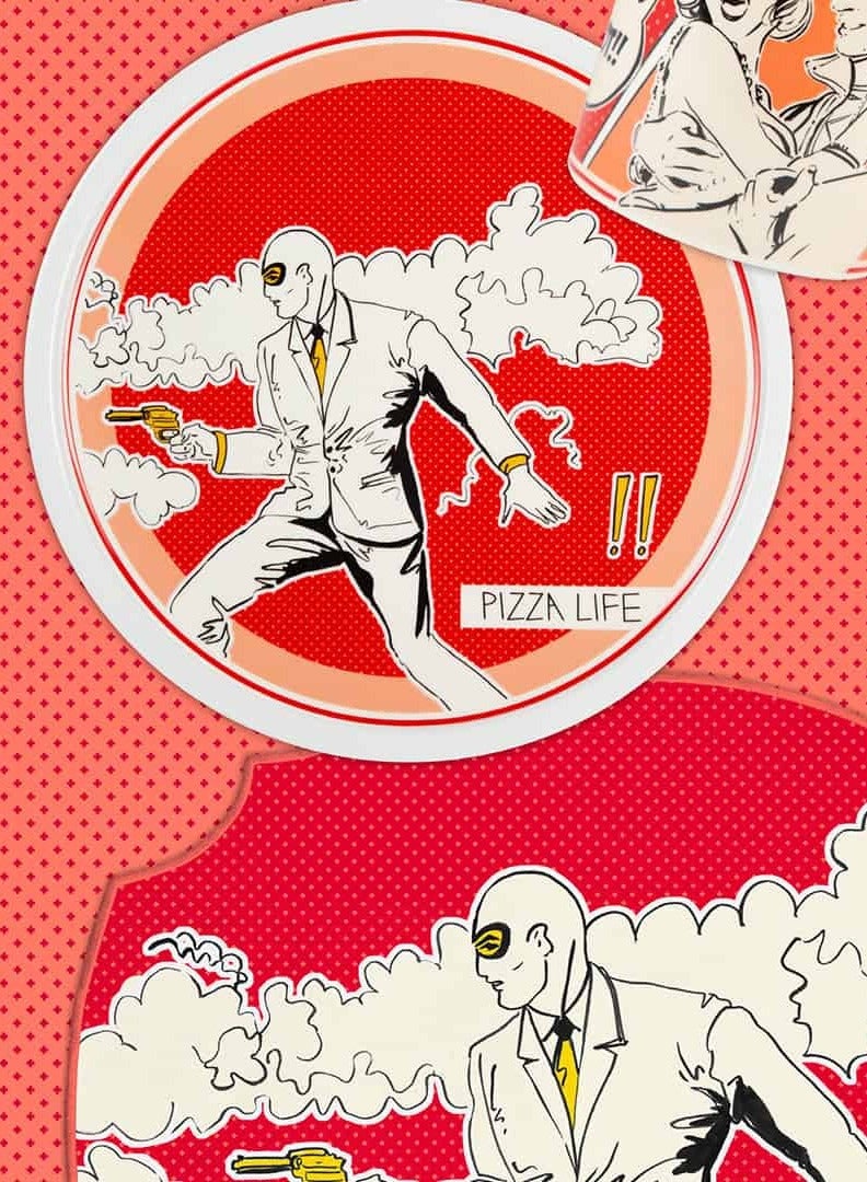Baci milano Pizza Plate 33.5 cm – Porcelain – “Pizza Life” Red Pop Art Design – Unique Comic Dinner Plate for Kitchen or Gift  - Image 2