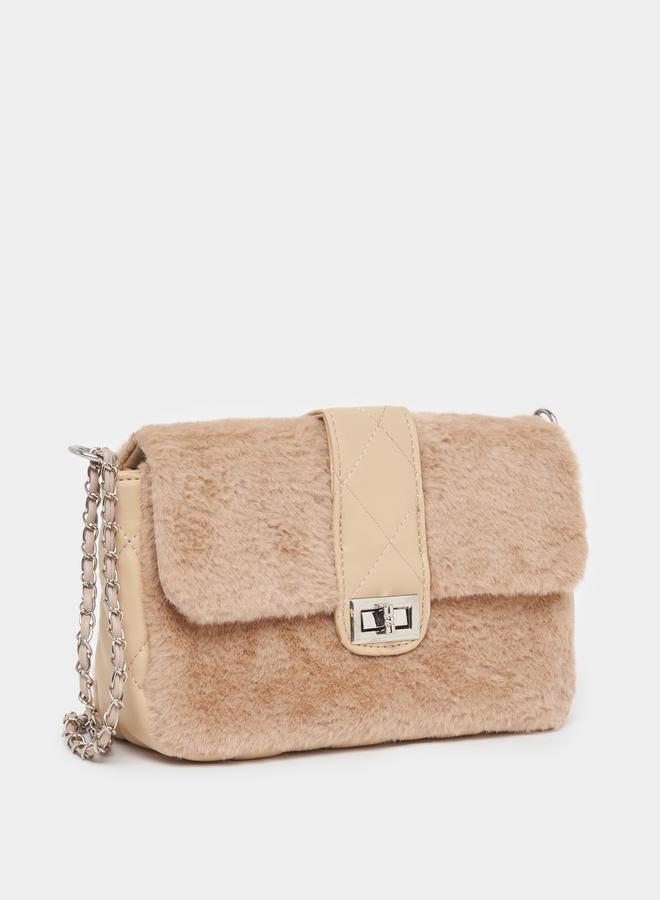 Styli Twist Lock Faux Fur Crossbody Bag  - Image 1