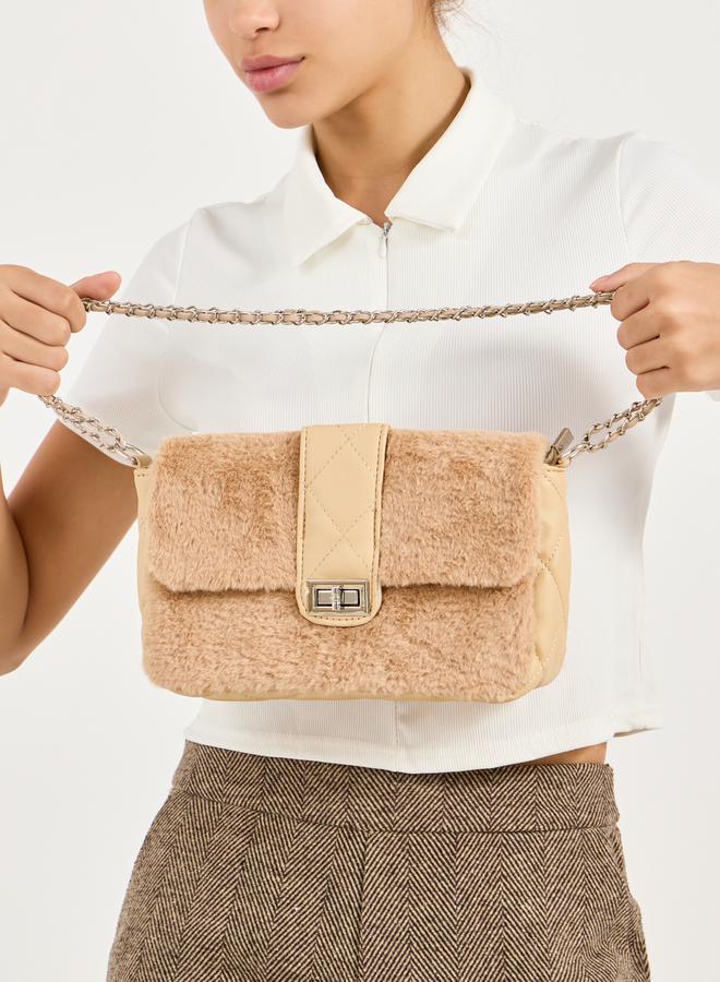 Styli Twist Lock Faux Fur Crossbody Bag  - Image 4