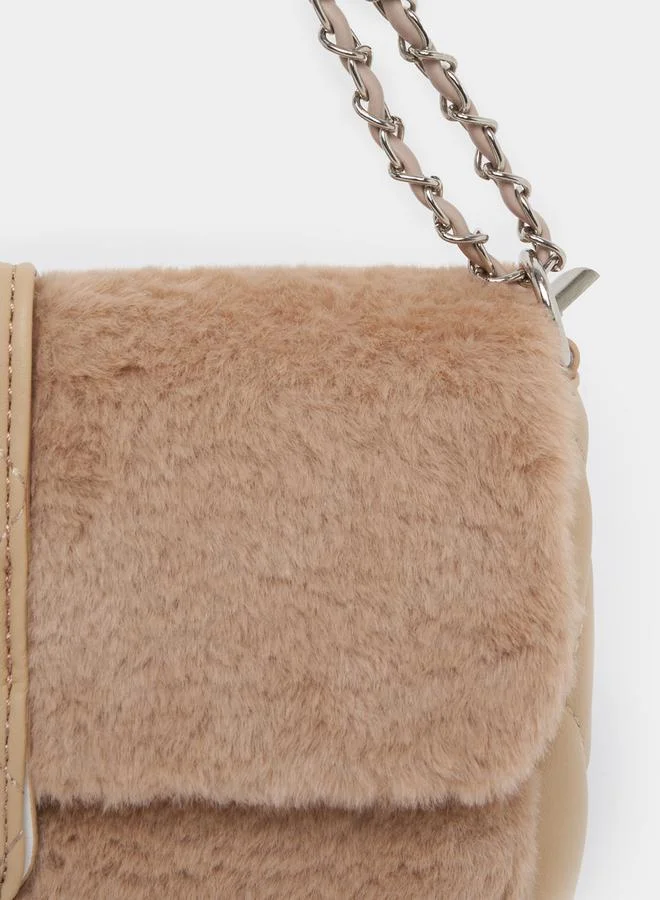 Styli Twist Lock Faux Fur Crossbody Bag