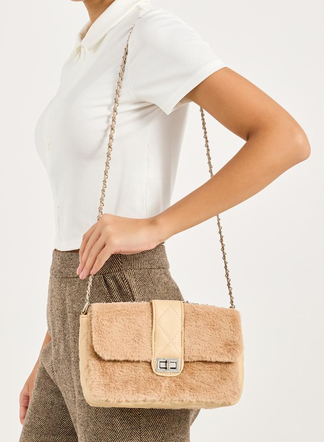 Styli Twist Lock Faux Fur Crossbody Bag  - Image 2