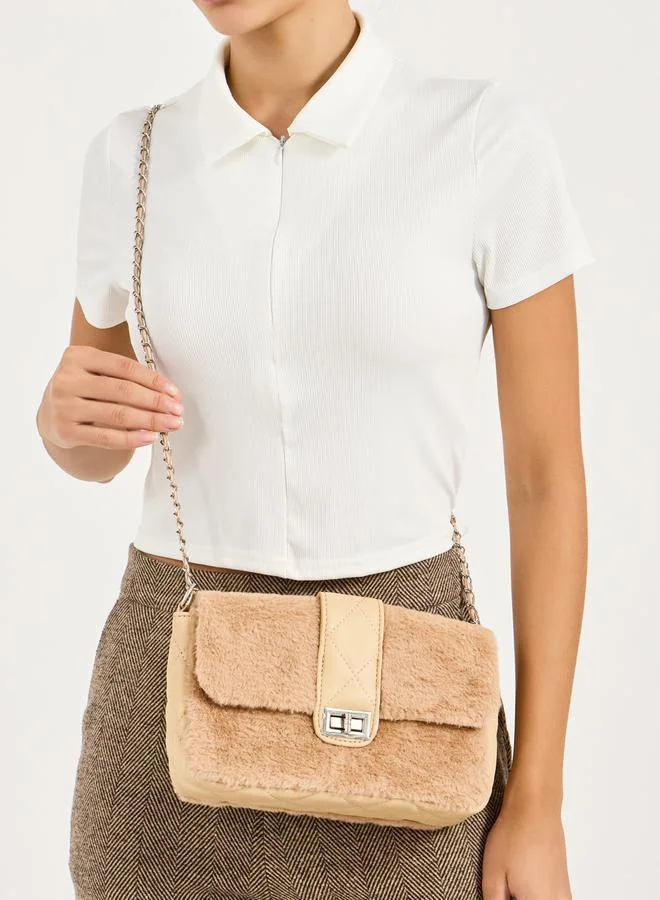 Styli Twist Lock Faux Fur Crossbody Bag