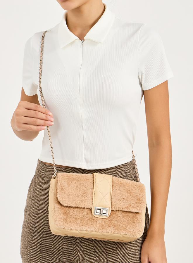Styli Twist Lock Faux Fur Crossbody Bag  - Image 3