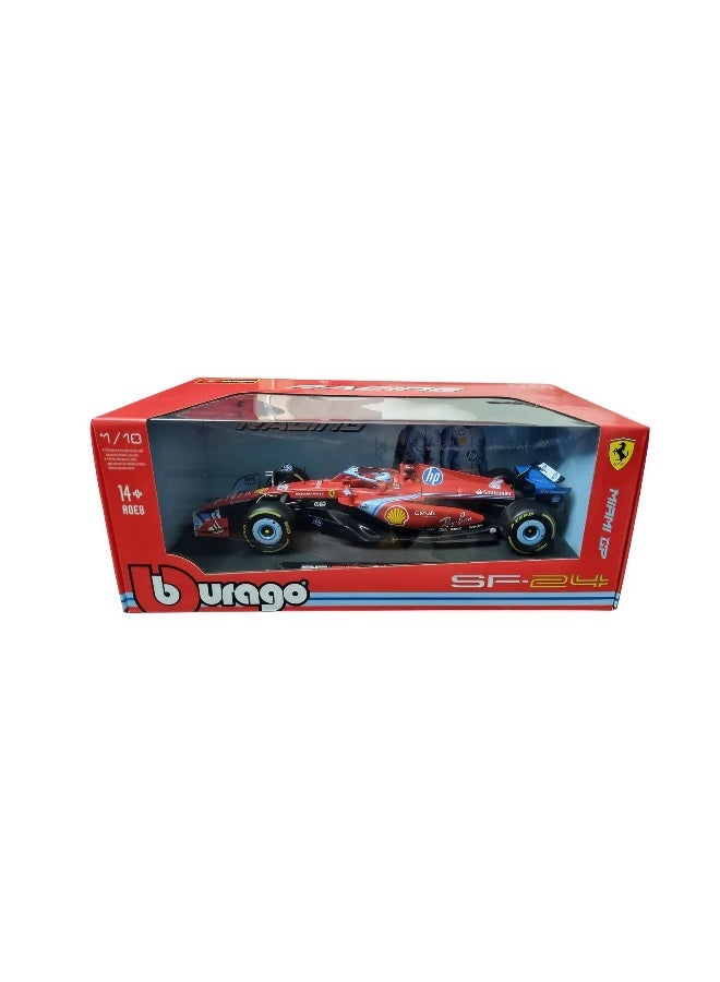 Bburago سيارة ببراغو F1 جائزة ميامي الكبرى 2024 فيراري SF24 #16 تشارلز ليكليرك مصنوعة من المعدن (1:18، أحمر) - Image 1