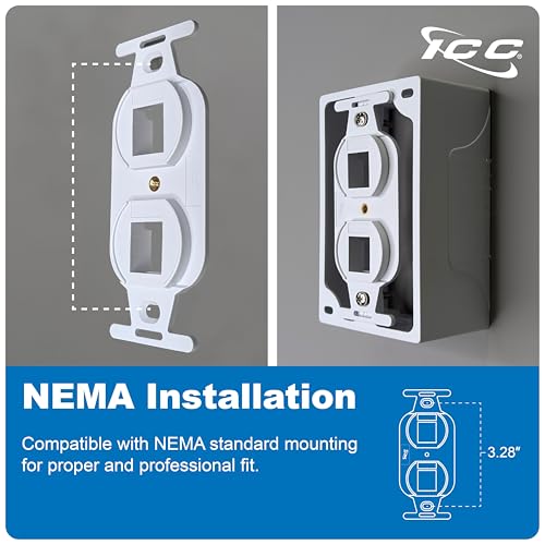 ICC 2-Port Electrical Insert, Duplex-Style Wall Plate Insert for Keystone Jacks, Slim and Wide Jack Compatible, White (IC107DPIWH) - Image 4