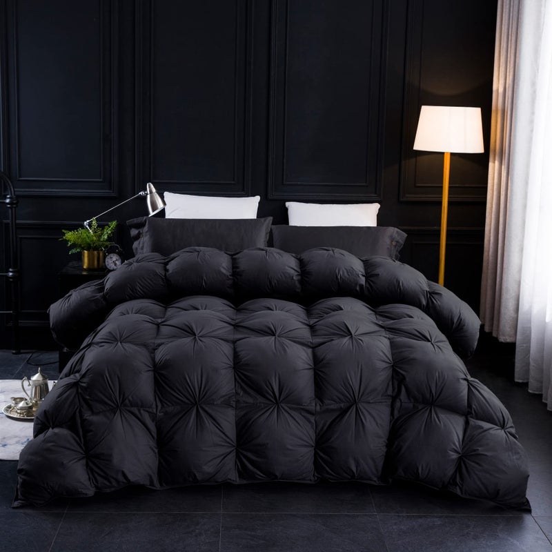 Three Geese Pinch Pleat Waterfowl Feathers and Down Comforter Palatial King Size Duvet Insert,750+ Fill Power,1200TC 100% Cotton, Premium All Seasons Black-Gray Warm Hotel Comforter with 8 Tabs. - Image 2