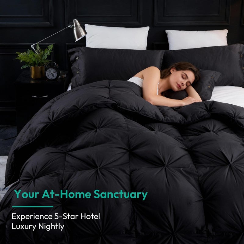 Three Geese Pinch Pleat Waterfowl Feathers and Down Comforter Palatial King Size Duvet Insert,750+ Fill Power,1200TC 100% Cotton, Premium All Seasons Black-Gray Warm Hotel Comforter with 8 Tabs. - Image 4