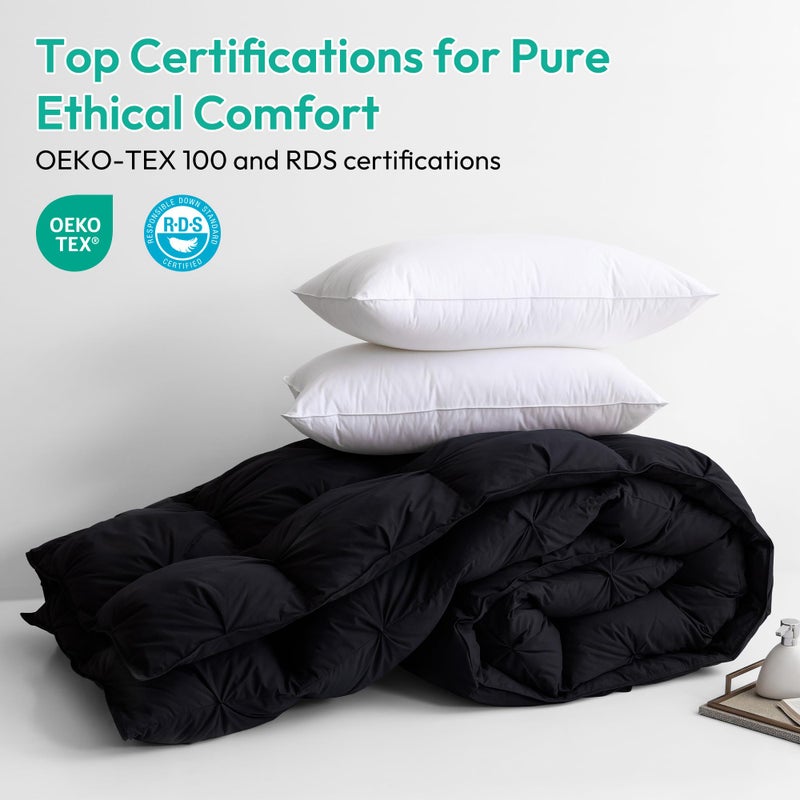 Three Geese Pinch Pleat Waterfowl Feathers and Down Comforter Palatial King Size Duvet Insert,750+ Fill Power,1200TC 100% Cotton, Premium All Seasons Black-Gray Warm Hotel Comforter with 8 Tabs. - Image 3