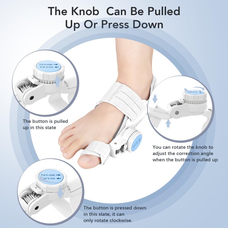 VEVARUN Bunion Corrector for Women Men: Big Toe Straightener Bunion Fix with Adjustable Knob-Orthopedic Bunions Splint Brace Toe Alignment Correction for Hallux Valgus Pain Relief Day/Night (White) - Image 5