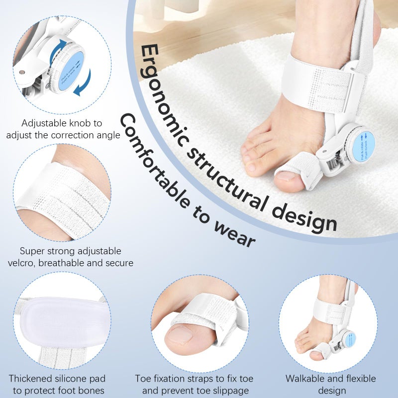 VEVARUN Bunion Corrector for Women Men: Big Toe Straightener Bunion Fix with Adjustable Knob-Orthopedic Bunions Splint Brace Toe Alignment Correction for Hallux Valgus Pain Relief Day/Night (White) - Image 4