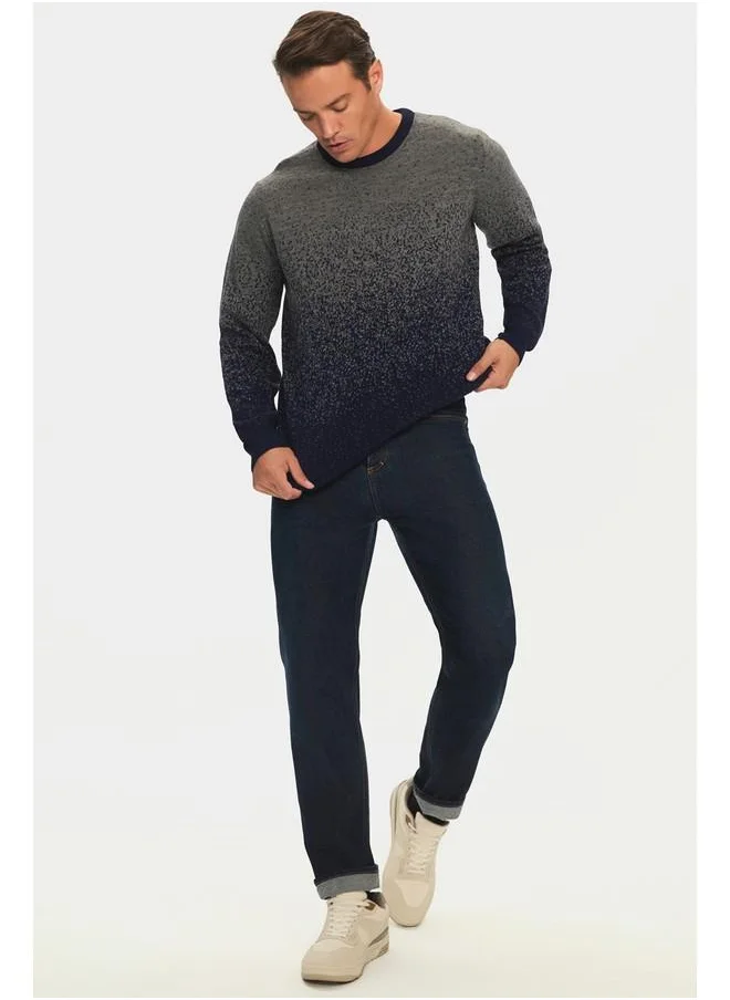 JUNE June Men Regular Fit Crew Neck Patterned Knitwear Sweater Navy