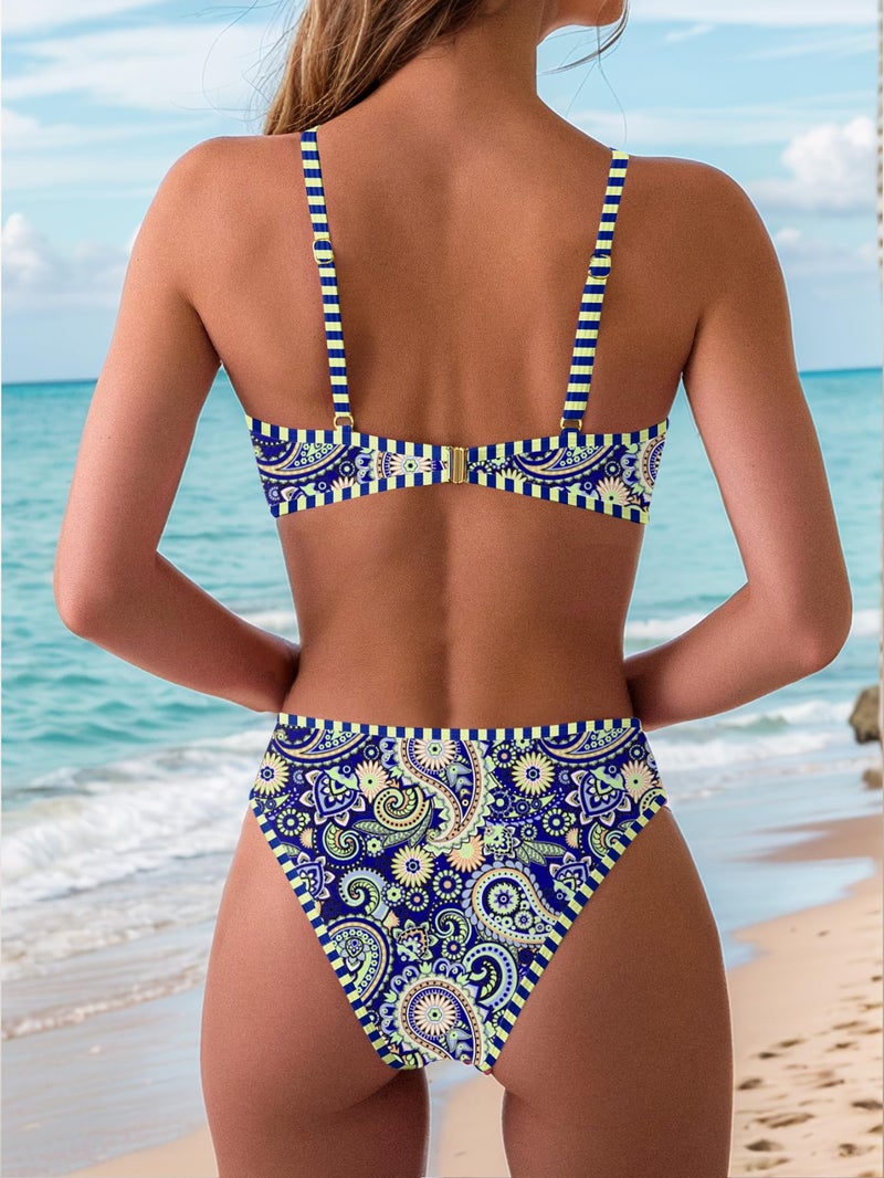 Tainehs Women's Two Piece Bikini Sets O Ring Front Top Ditsy Floral Triangle Swimsuits Cheeky Bathing Suit - Image 3