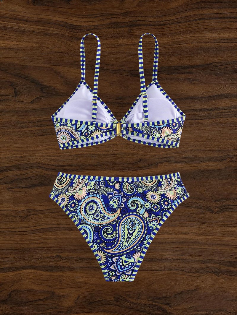 Tainehs Women's Two Piece Bikini Sets O Ring Front Top Ditsy Floral Triangle Swimsuits Cheeky Bathing Suit - Image 5