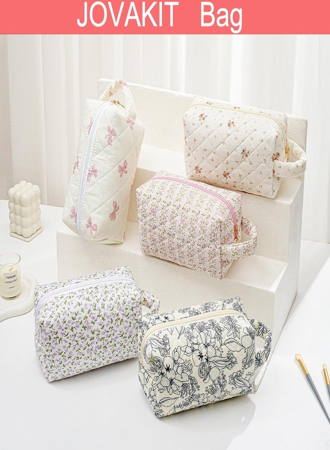 JOVAKIT Travel Makeup Bag Cosmetic Bag for Women, Christmas Gifts, Small Floral Flowers Coquette Toiletry Bag with Handle, Zipper Make Up Pouch Organizer Bag Trendy Stuff (Pink Floral) - Image 5
