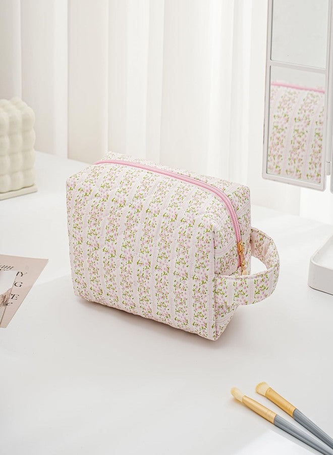 JOVAKIT Travel Makeup Bag Cosmetic Bag for Women, Christmas Gifts, Small Floral Flowers Coquette Toiletry Bag with Handle, Zipper Make Up Pouch Organizer Bag Trendy Stuff (Pink Floral) - Image 3