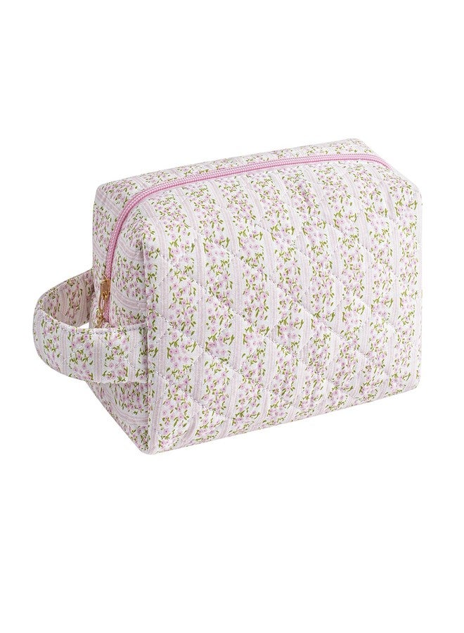 JOVAKIT Travel Makeup Bag Cosmetic Bag for Women, Christmas Gifts, Small Floral Flowers Coquette Toiletry Bag with Handle, Zipper Make Up Pouch Organizer Bag Trendy Stuff (Pink Floral) - Image 1