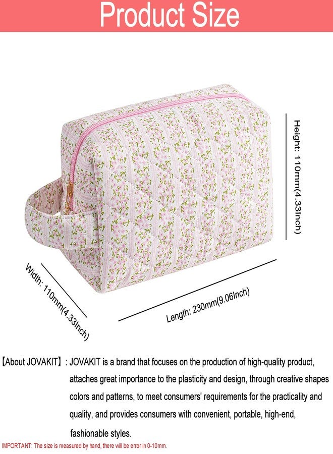 JOVAKIT Travel Makeup Bag Cosmetic Bag for Women, Christmas Gifts, Small Floral Flowers Coquette Toiletry Bag with Handle, Zipper Make Up Pouch Organizer Bag Trendy Stuff (Pink Floral) - Image 4
