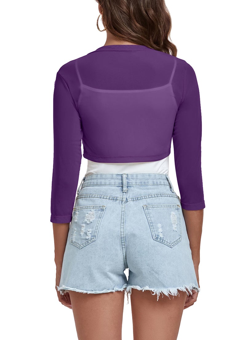 Tandisk Women's 3/4 Sleeve Shrug Open Front Cardigan Bolero Jacket Purple S - Image 3