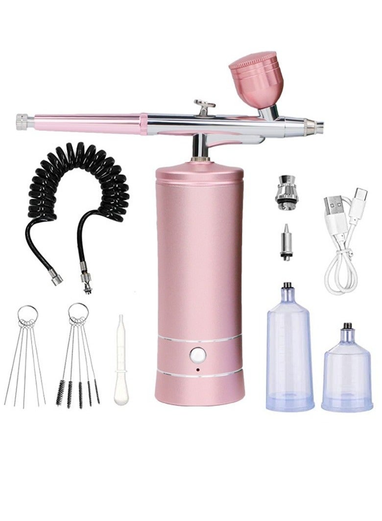 مجموعة قلم رش الأظافر، مجموعة رش لاسلكية مع ضاغط هواء، فرشاة هواء محمولة باليد بدون سلك قابلة لإعادة الشحن للماكياج، تزيين الكعك، فن الأظافر، الوشم، ورسم الوجه (وردي) - Image 1